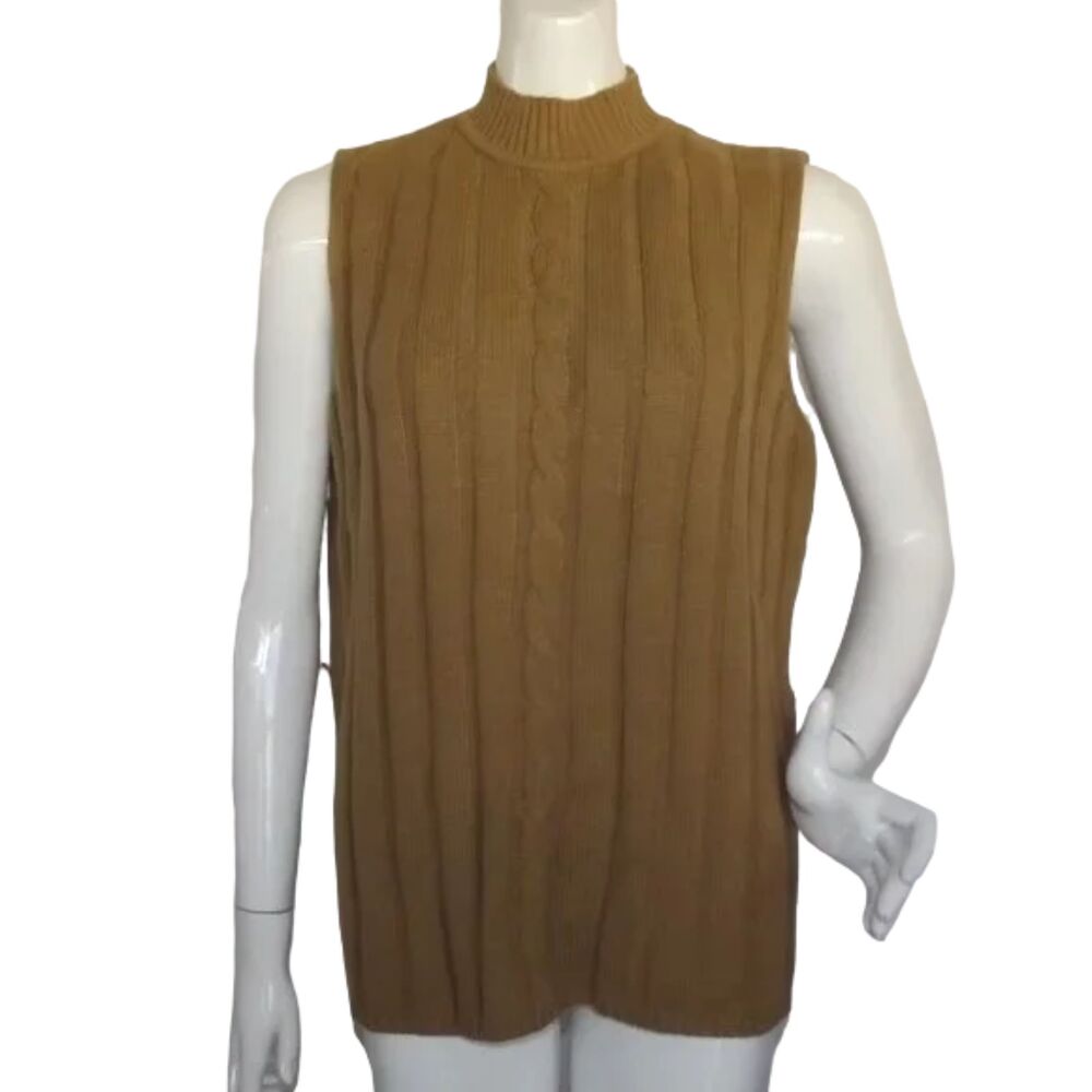 new MAGGIE MCNAUGHTON Sweater/Knit Top, 1X, Sleeveless, Caramel Brown